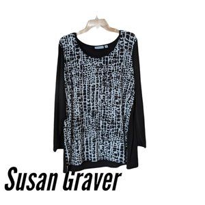 Susan Graver Front Print/Solid Back Long Sleeve